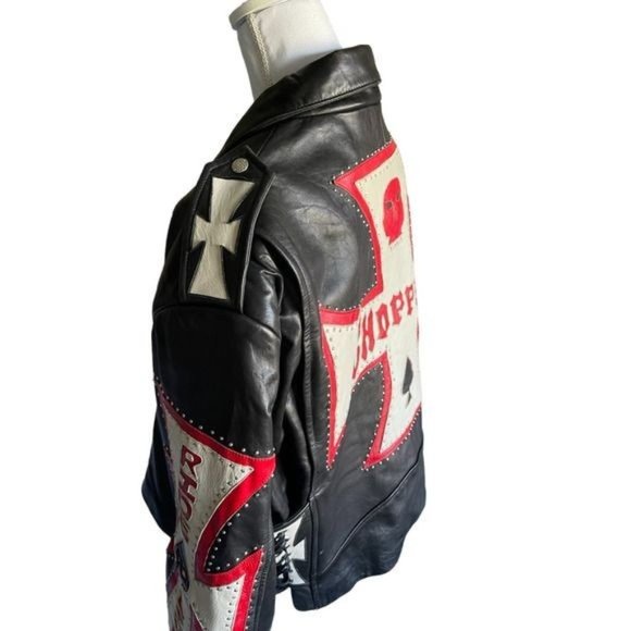 Tribe America Mens Moto Jacket Coat Leather Iron Cross Black Sz 48 Live To Ride - Picture 5 of 13